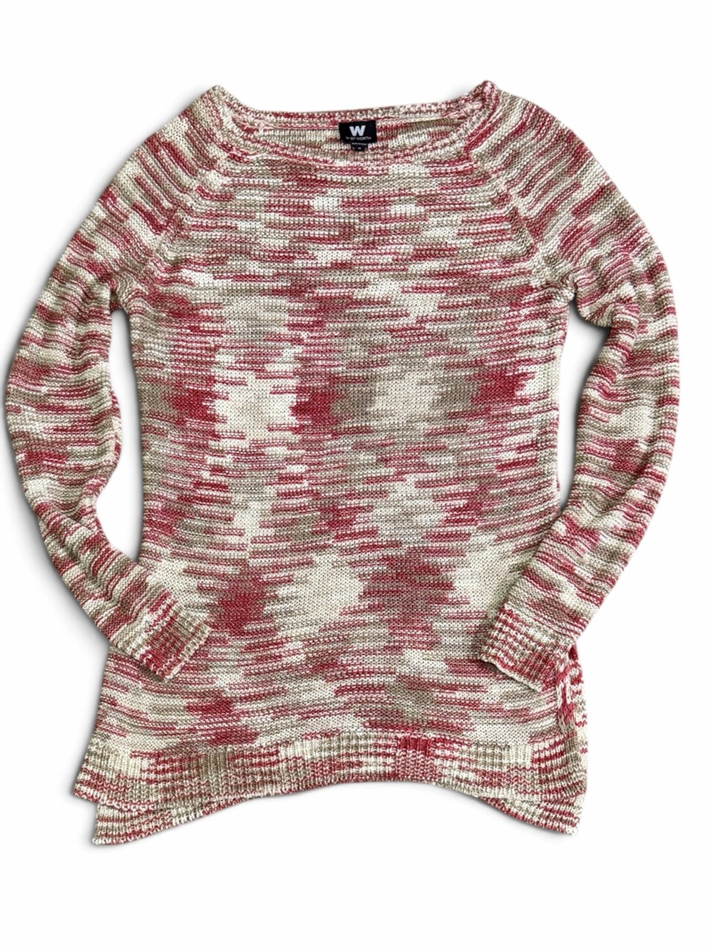 W by Worth Pink & Cream Marled Crewneck Sweater Size Medium